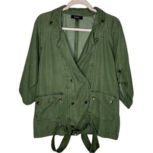 ANGL Military Green Chambray Double Breasted Belted Jacket